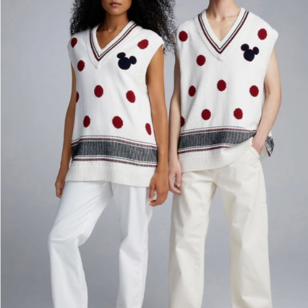 Disney White Knit Vest with Red Dots and Black Trim